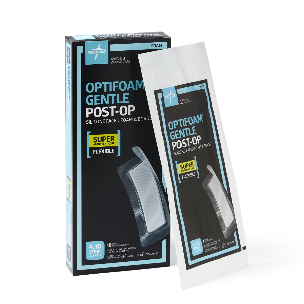Optifoam Gentle Silicone-Faced Postop Foam Dressing, 4" x 10" (case of 100)