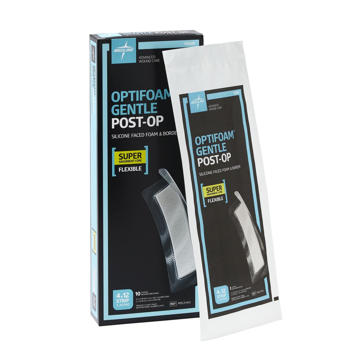 Optifoam Gentle Silicone-Faced Postop Foam Dressing, 4" x 12" (case of 100)