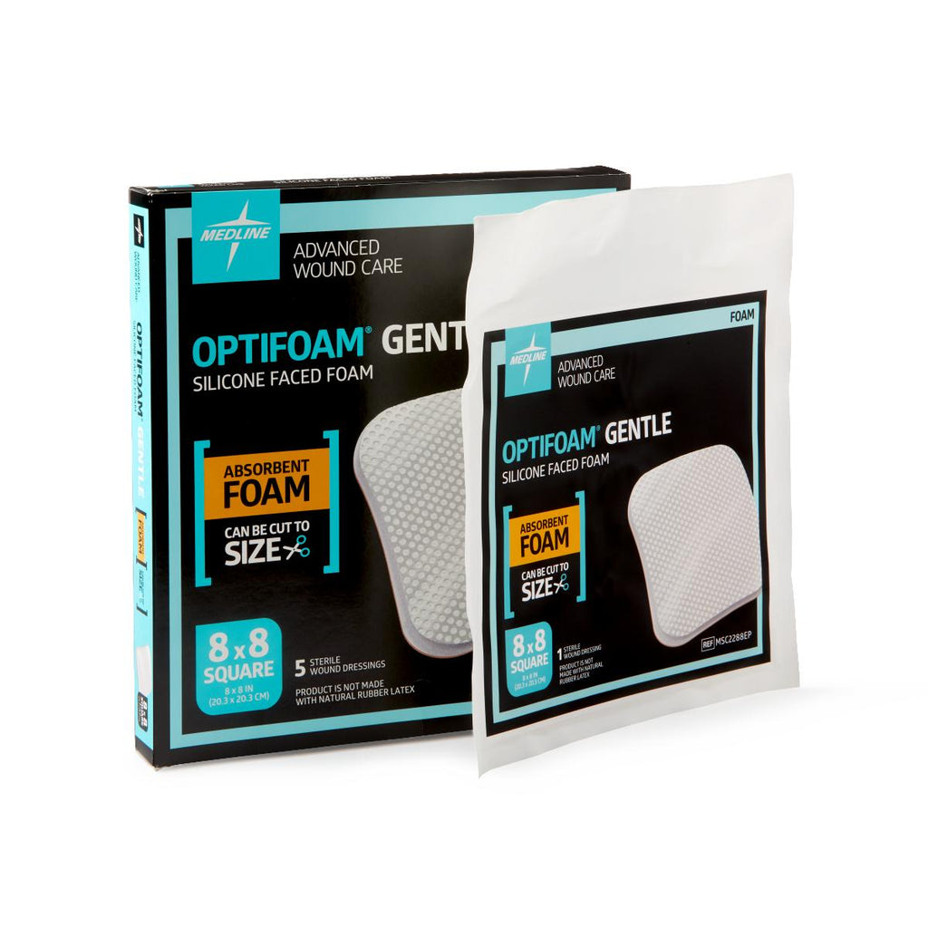 Optifoam Gentle Silicone-Faced Foam Dressing, 8" x 8" (case of 50)