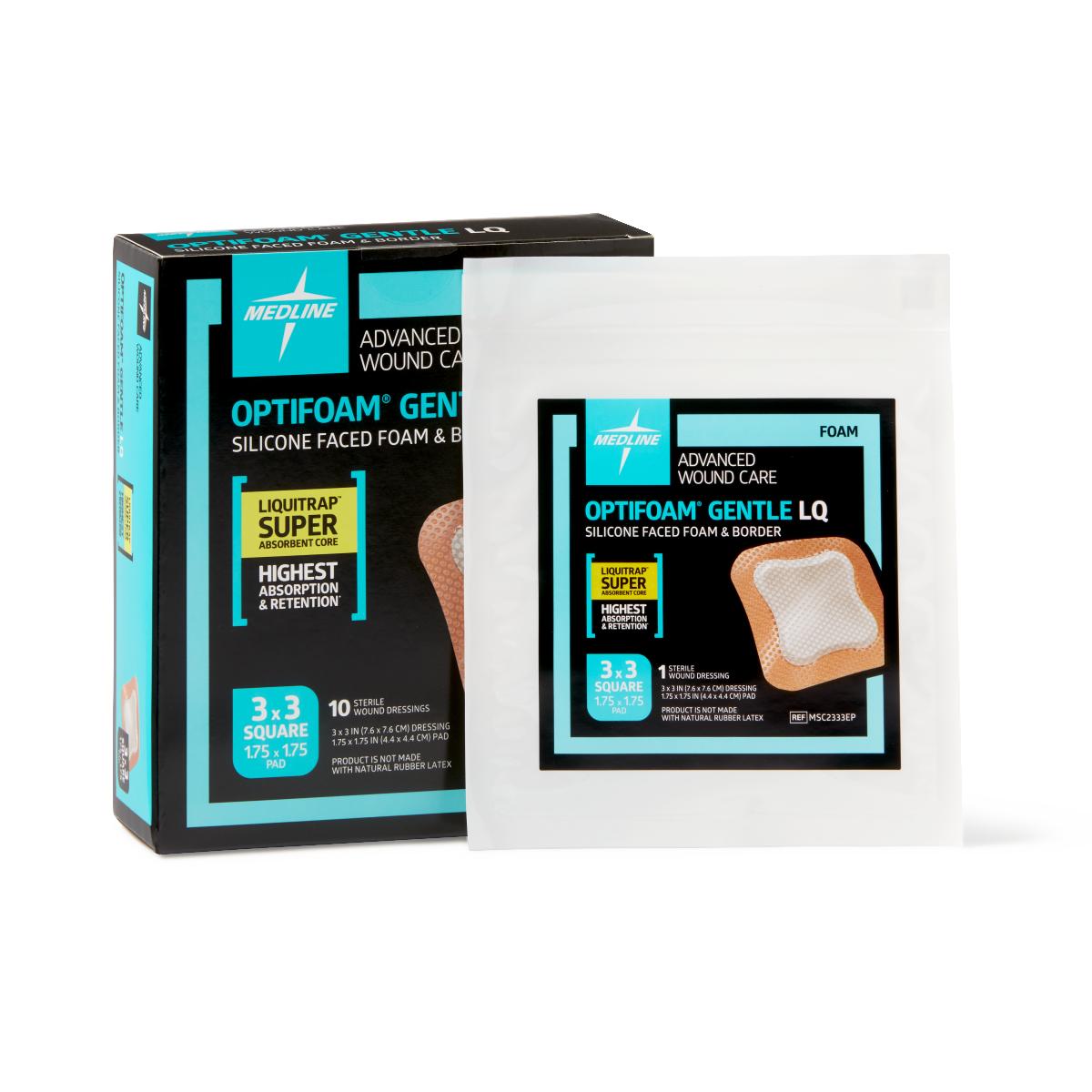 Optifoam Gentle Silicone-Faced Foam Dressing, 3" x 3" (box of 10)