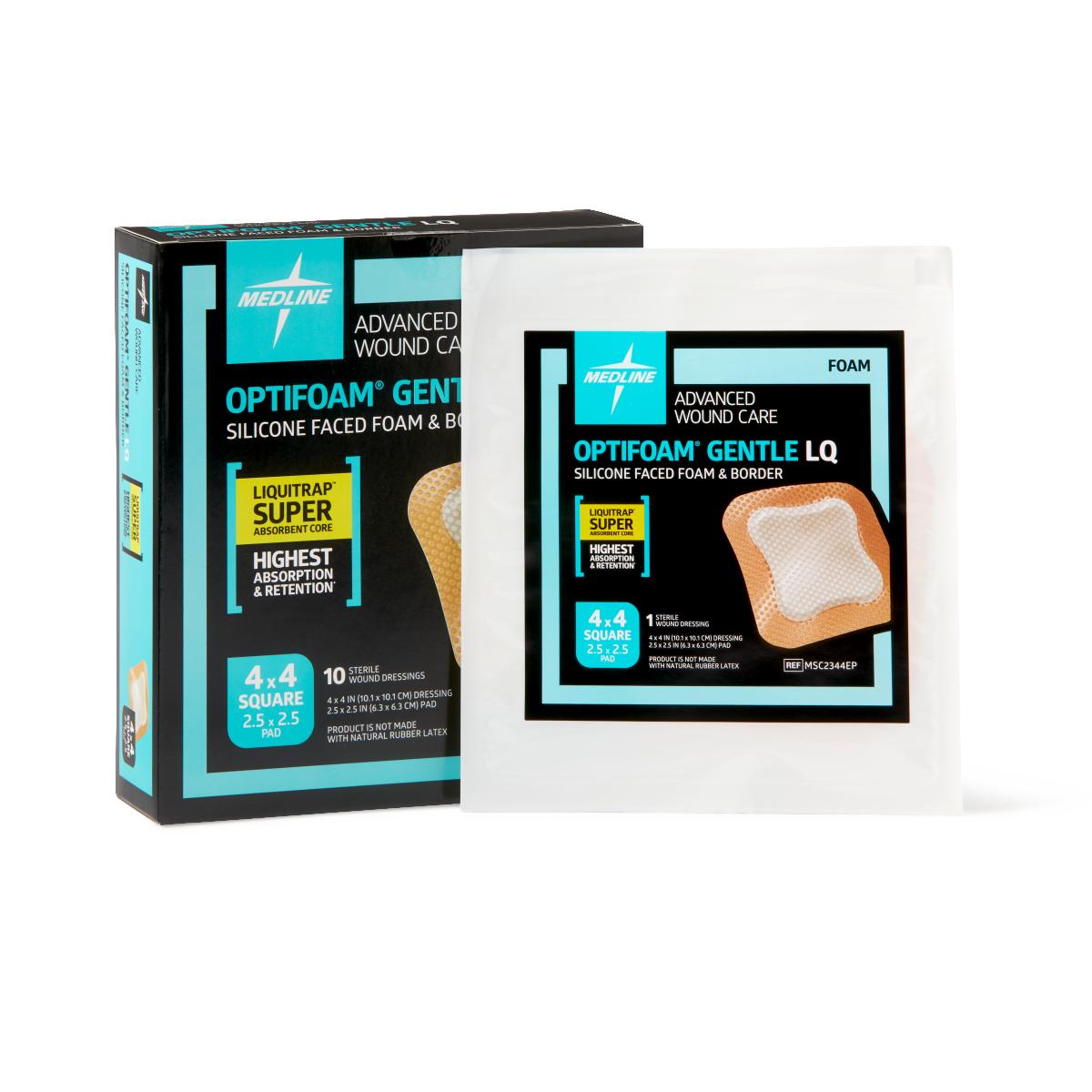 Optifoam Gentle Silicone-Faced Foam Dressing, 4" x 4" (case of 100)