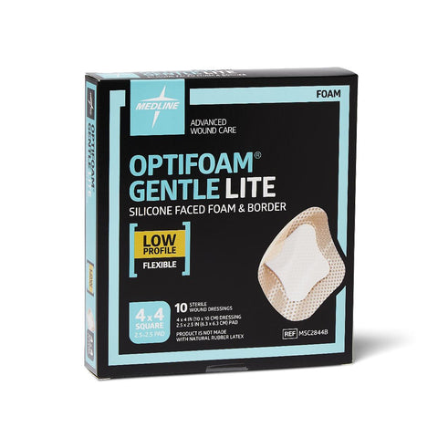 Optifoam Gentle Lite Foam Dressing, 4" x 4" with Border (case of 100)