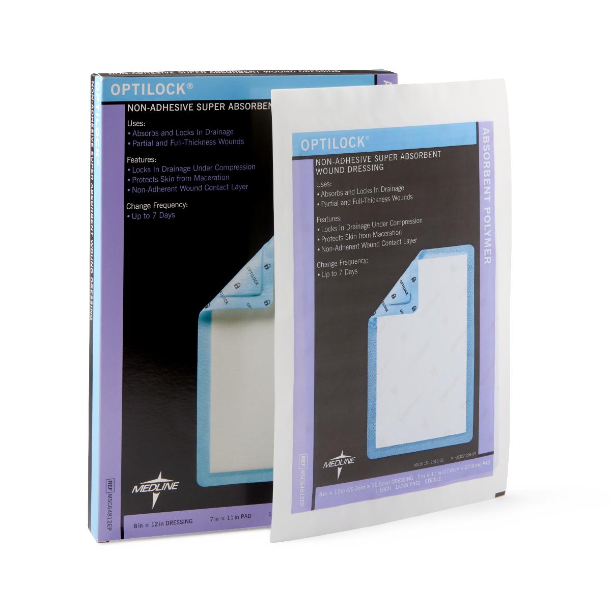 OptiLock Nonadhesive Super Absorbent Wound Dressings, 8" x 12" (case of 80)