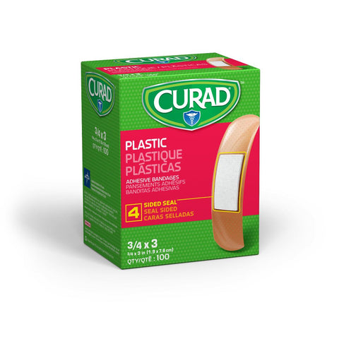 CURAD Plastic Adhesive Bandage, 3/4" x 3" (box of 100)