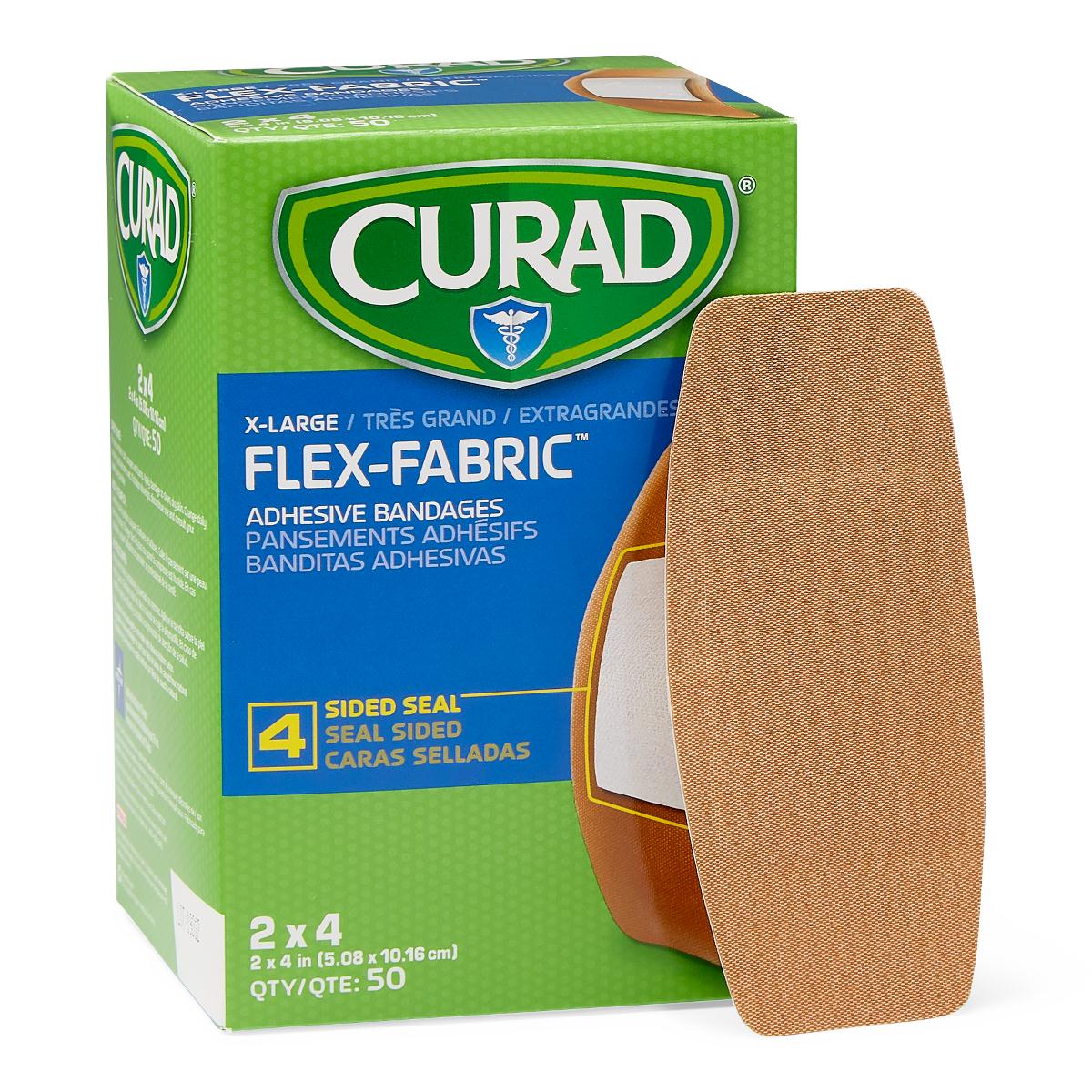 CURAD Flex-Fabric Adhesive Bandages, Extra Large 2" x 4" Strips (box of 50)