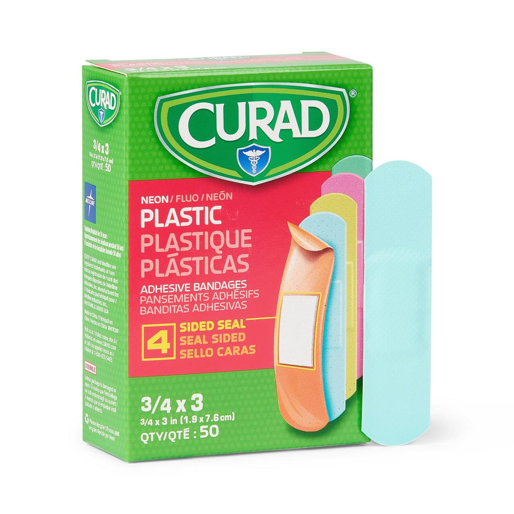 CURAD Neon Plastic Adhesive Bandages, 3/4" x 3" (box of 50)