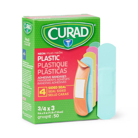 CURAD Neon Plastic Adhesive Bandages, 3/4" x 3" (case of 1200)