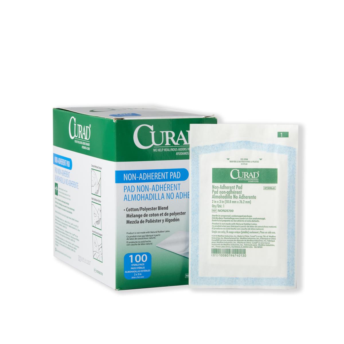 CURAD Non-Adherent Dressing Pad, Sterile, 2" x 3" (box of 100)&nbsp;