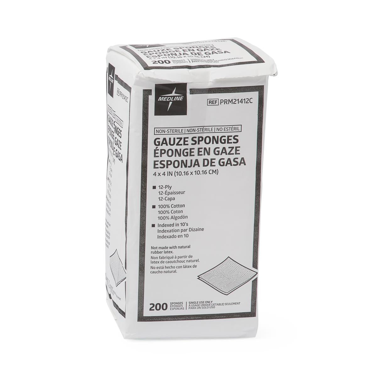 Nonsterile Gauze Sponge, 12-Ply, 4" x 4" (bag of 200)