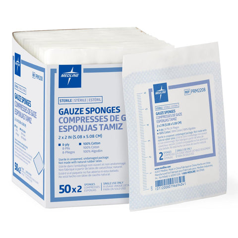 Woven Sterile Gauze Sponges, 2" x 2" (box of 100)
