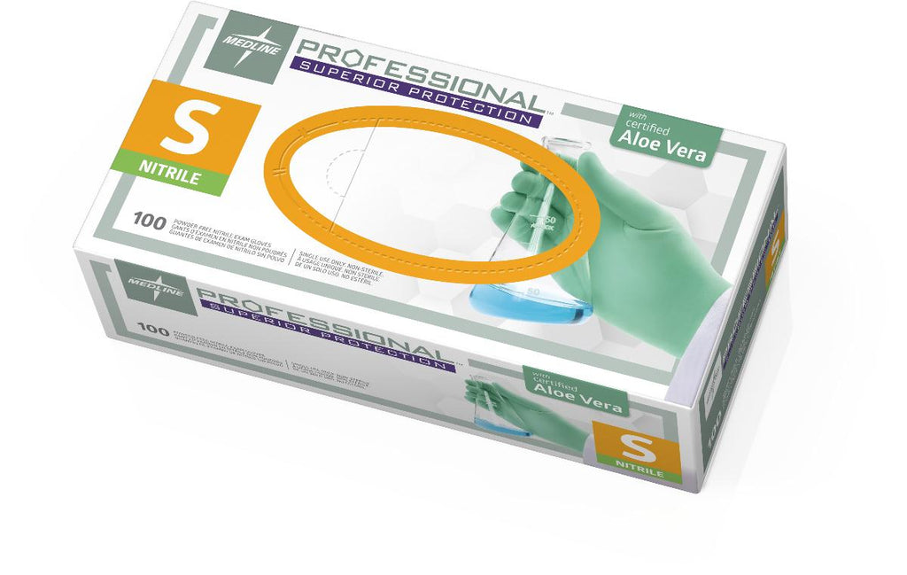 Professional Powder-Free Textured Nitrile Exam Gloves with Aloe, Small (case of 1000)