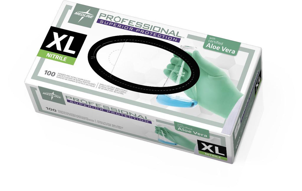 Professional Powder-Free Textured Nitrile Exam Gloves with Aloe, X-Large (case of 1000)