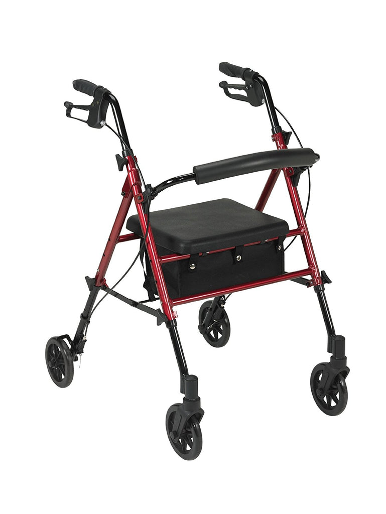 Drive Medical Adjustable Height Rollator Rolling Walker with 6" Wheels, Red