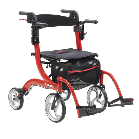 Drive Medical Nitro Duet Rollator and Transport Chair, Red