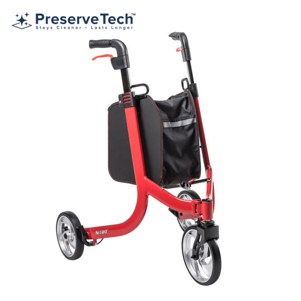 Drive Medical Nitro 3-Wheel Rollator, Red