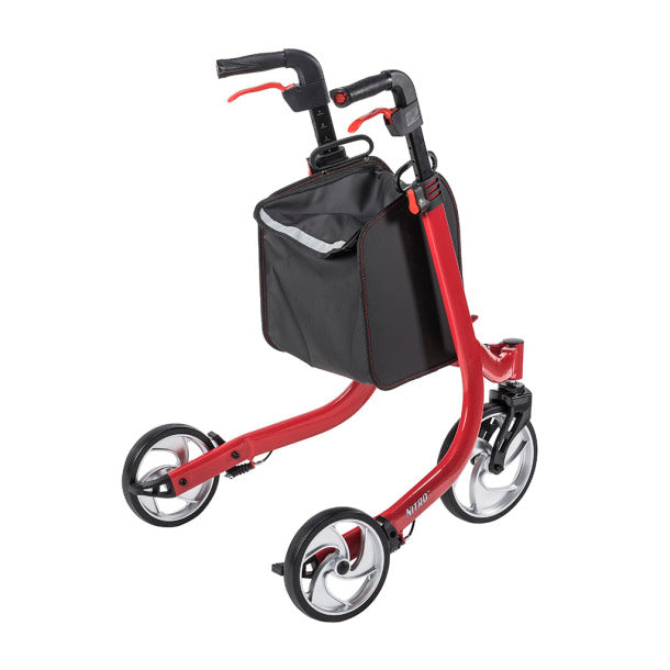 Drive Medical Nitro 3-Wheel Rollator, Red