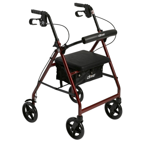 Aluminum Rollator with Fold Up and Removable Back Support and Padded Seat, Red